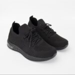 Baskets Noir Pour Homme et Femme En Tissu Texturé Avec Lacet