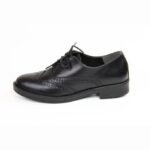 Soumia Chaussures Richelieu chaussure pour femme en cuir noir, semelle plate à lacet – Image 2
