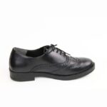 Soumia Chaussures Richelieu chaussure pour femme en cuir noir, semelle plate à lacet – Image 3