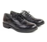 Soumia Chaussures Richelieu chaussure pour femme en cuir noir, semelle plate à lacet