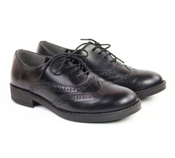 Soumia Chaussures Richelieu chaussure pour femme en cuir noir, semelle plate à lacet