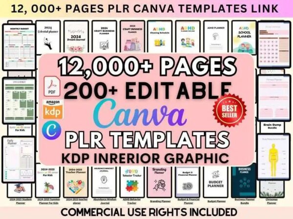 حزمة 12,000+ Canva PLR Templates (KDP & Editable)