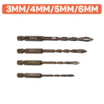 4 forets hexagonaux croisés pour carrelage, verre, céramique, béton, brique, alliage dur, 3-6mm