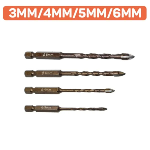 4 forets hexagonaux croisés pour carrelage, verre, céramique, béton, brique, alliage dur, 3-6mm