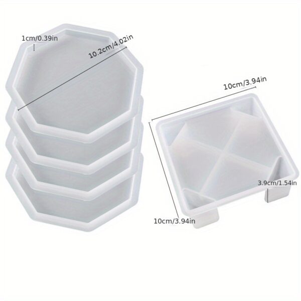 5 pièces moules en silicone, 4 moules dessous de verre octogonales, 1 moule de boîte de rangement pour résine