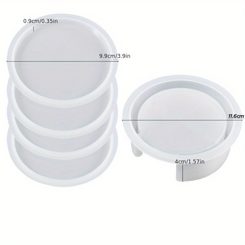 5 pièces Moules en silicone Boîte de rangement de sous-verre en résine rond