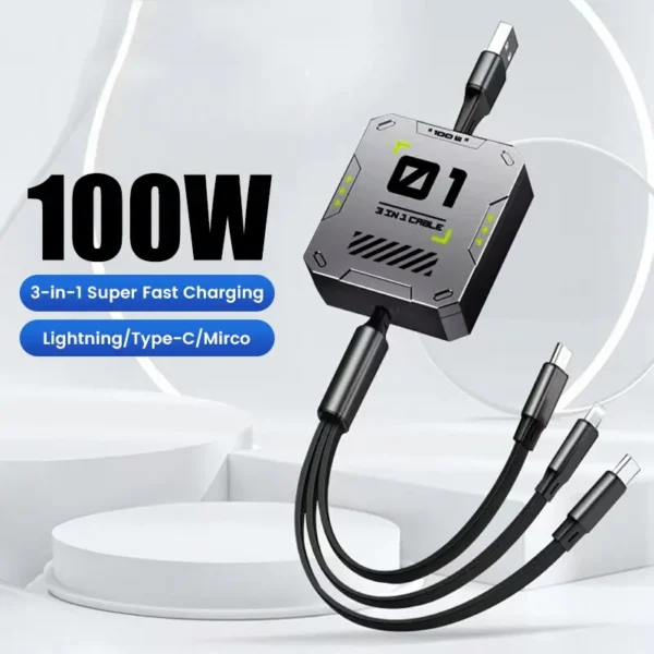Câble de charge rapide de téléphone, rétractable, type C, USB, Iphone, 100W 3 en 1