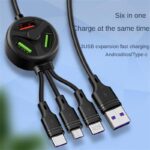 Câble de données de charge arc-en-ciel, iPhone, Android, Type C, 6 en 1