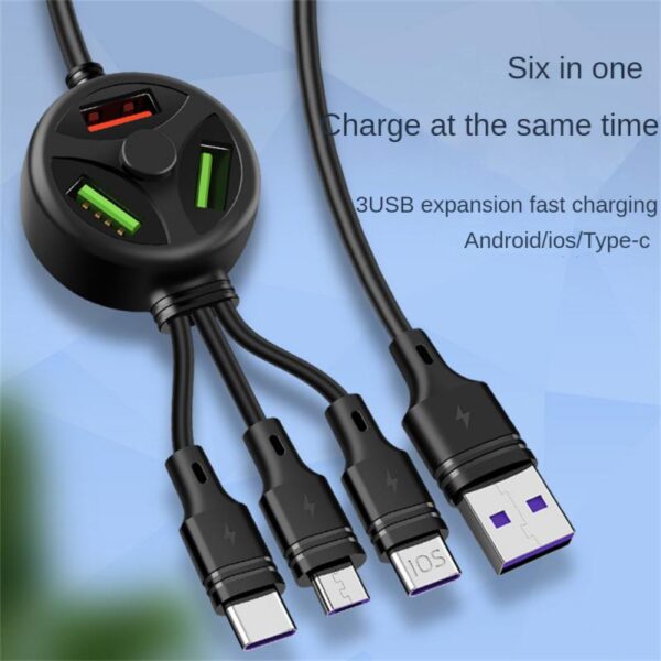 Câble de données de charge arc-en-ciel, iPhone, Android, Type C, 6 en 1