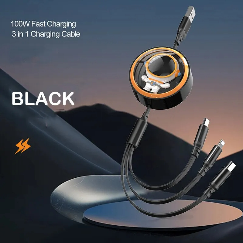 Câble de données de charge super rapide, câble de charge télescopique, adapté pour IPBathroom NE, Huawei, Samsung, Xiaomi, casque, téléphone portable, 5A, 3 en 1