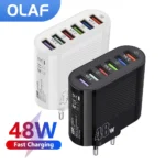 Chargeur USB à 6 ports QC3.0 de 48W, adaptateur de charge rapide 6 en 1