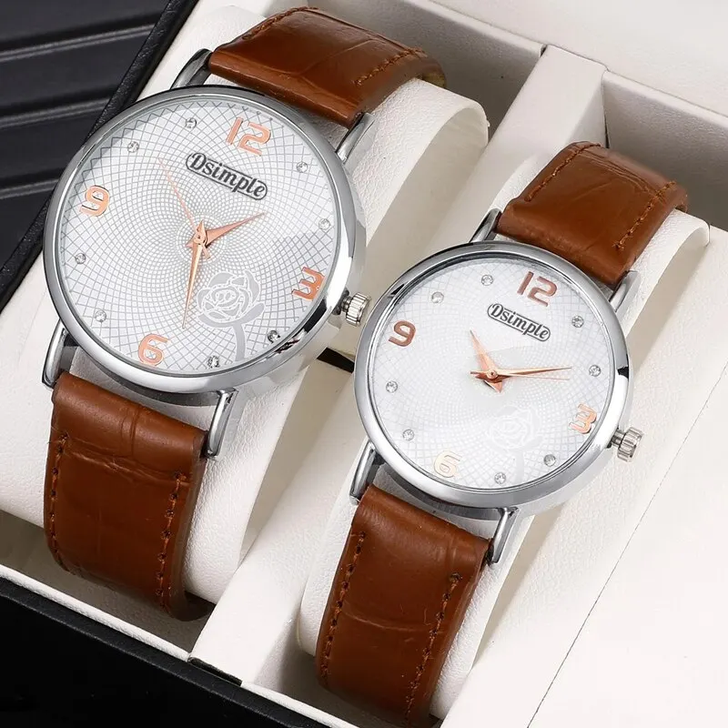 Ensemble de 2 montres à quartz en cuir pour, marron