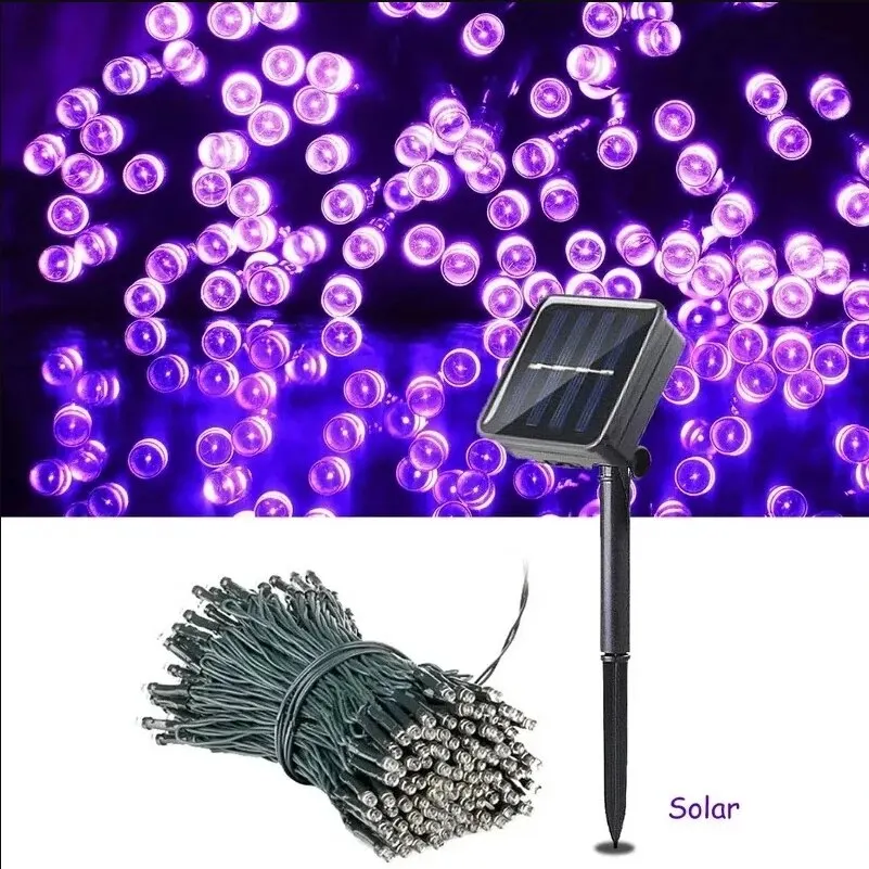 Guirlande solaire à 50 Led, 5 mètres, étanche, décoration de jardin, COULEUR BLEU