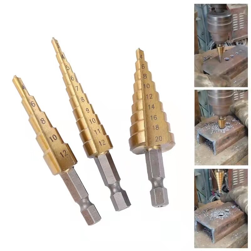 Jeu de forets, 3 pièces, 3-12mm 4-12mm 4-20mm, rainure HSS, revêtu de titane, coupe-trou pour bois et métal, menuiserie, ensemble d'outils de forage