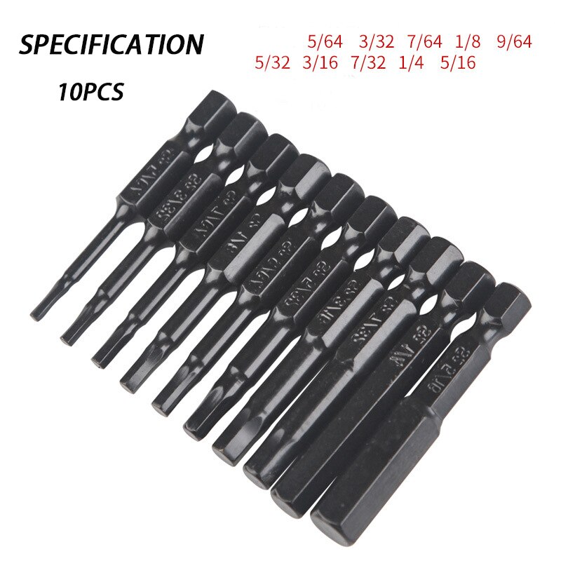 Jeu d'embouts hexagonaux en acier allié, embout de tournevis, degré d'usure multi-standard, durable, taille impériale, 10 pièces