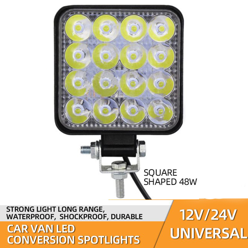 Lampe carrée,16 LED, antibrouillard, 48W, 12V,