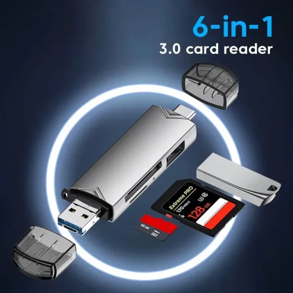 Lecteur de carte USB 3.0 multifonction 6 en 1, disque U, type C, micro USB