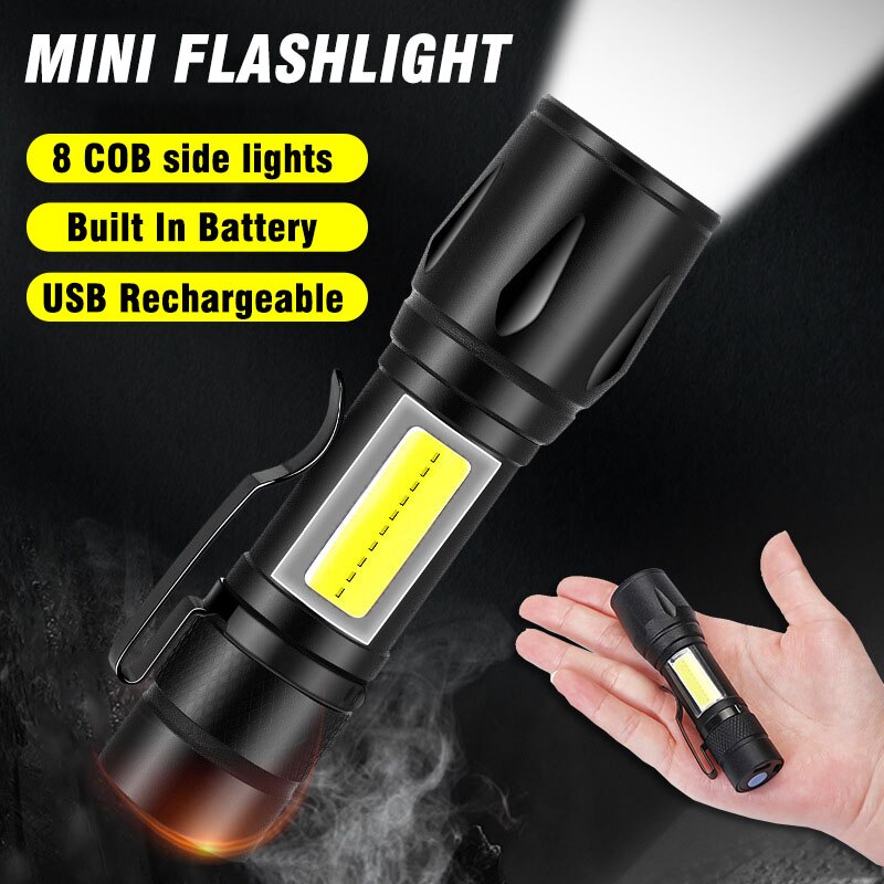 Mini lampe de poche Portable à lumière LED, Rechargeable par USB, grande puissance, étanche, longue portée, idéale pour le Camping
