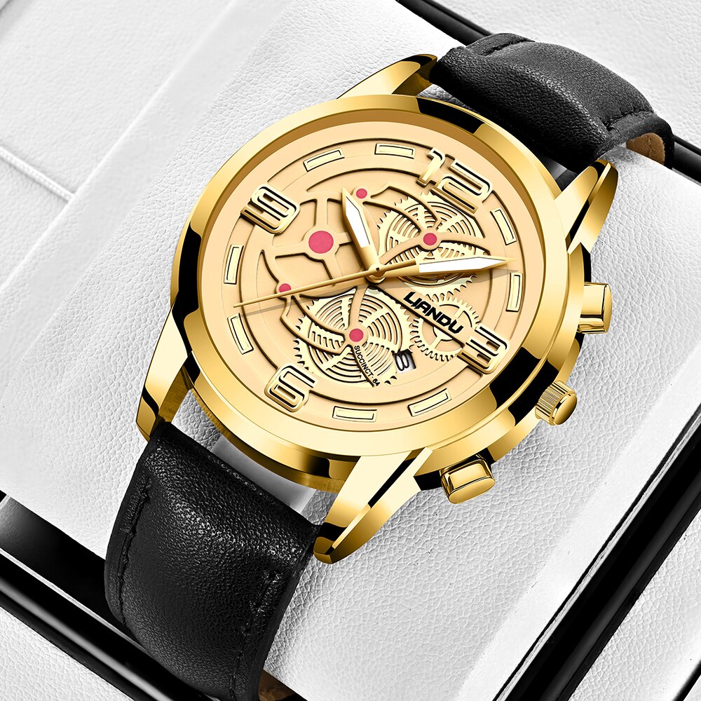 Montre à quartz de luxe pour hommes, horloge de date, montres de sport, bracelet en cuir, montre-bracelet à la mode, marque supérieure