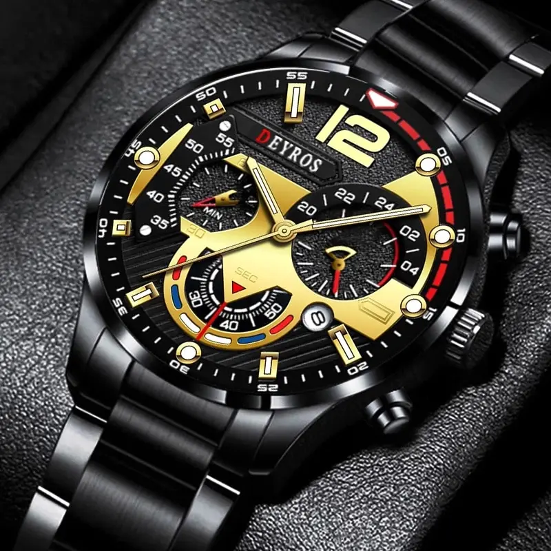 Montre-bracelet à quartz en acier inoxydable pour homme, Shoous, calendrier
