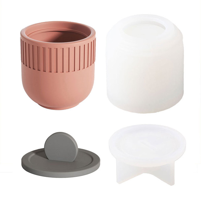 Moule en silicone , Pot à Bougie Cylindrique avec Couvercle
