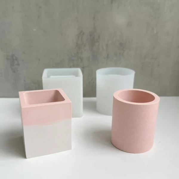 Moule en silicone pour vase carré, rond, pot de fleur, porte-stylo en résine, béton