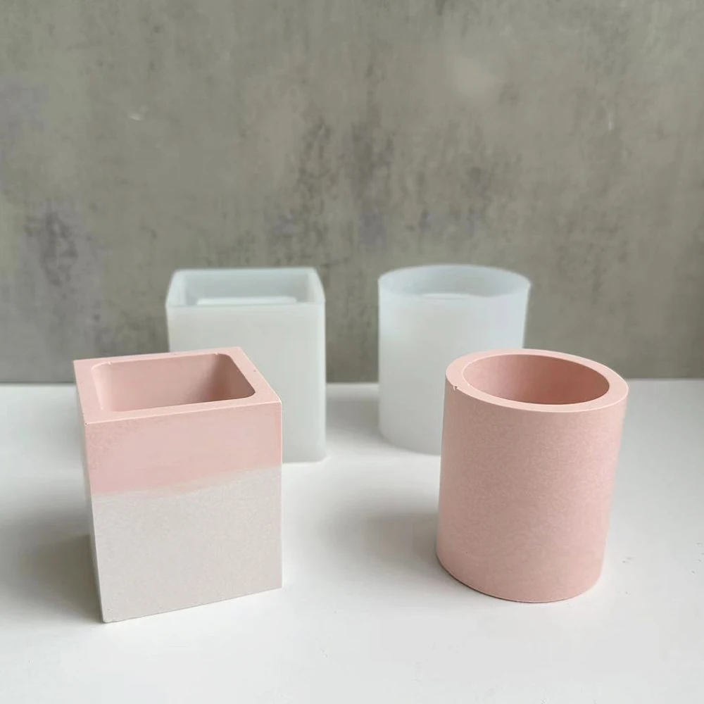 Moule en silicone pour vase carré, rond, pot de fleur, porte-stylo en résine, béton
