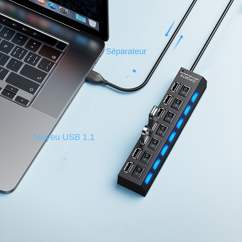 Multiprises USB à 7 ports, 1.1 avec commutateur indépendant