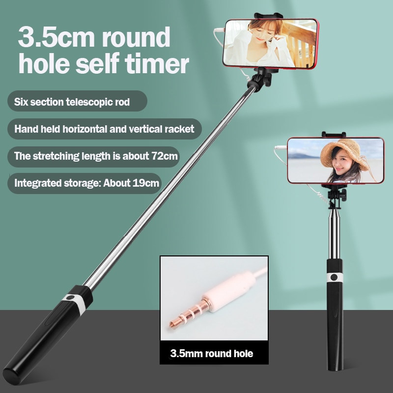 Perche à selfie pour téléphone portable, contrôle de ligne, tube télescopique, tourisme, interface magique 3.5, perche à selfie universelle avec ligne, CL02