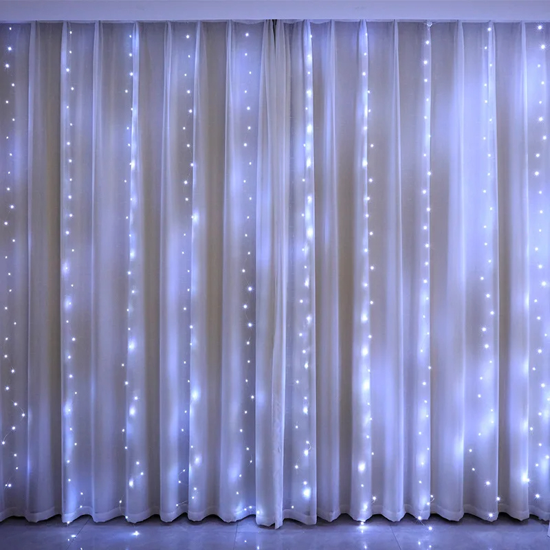 Rideau Lumineux LED avec Télécommande, 3m x 1m, Blanc