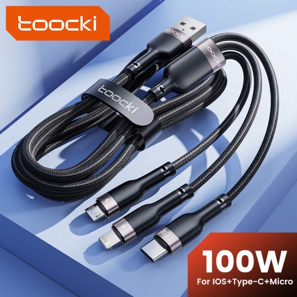 Toocki-Câble de charge micro USB Type C, Snap100 W, 3 en 1, iPhone 14, 13, Huawei Honor, Xiaomi 12, 13, ViVo, Oppo, Data rette