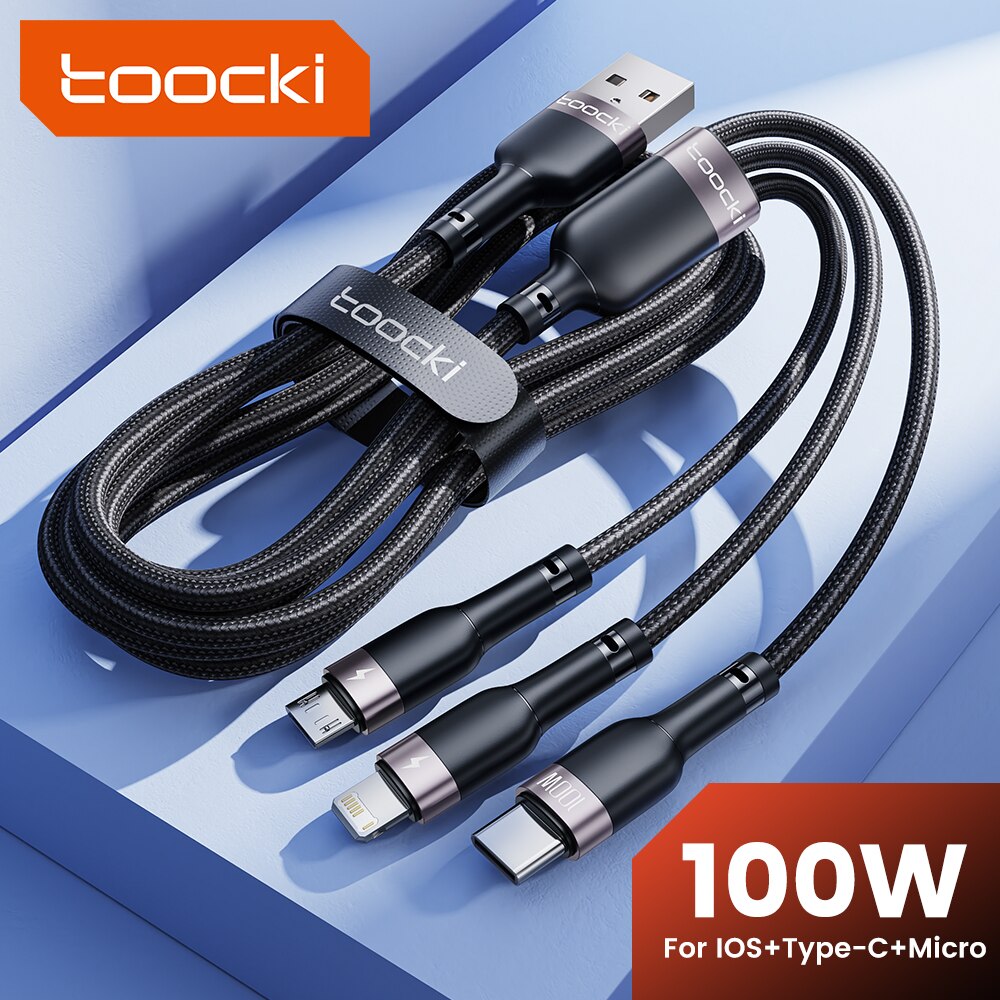 Toocki-Câble de charge micro USB Type C, Snap100 W, 3 en 1, iPhone 14, 13, Huawei Honor, Xiaomi 12, 13, ViVo, Oppo, Data rette