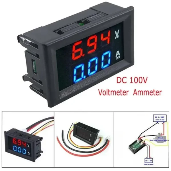 Voltmètre numérique affichage LED ,testeur de courant de tension, DC, 220V, 10A, 0.28 pouces